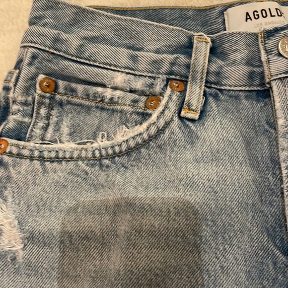 Aritzia AGOLDE jean shirts, size 23, medium blue. Distressed style. - Picture 3 of 5